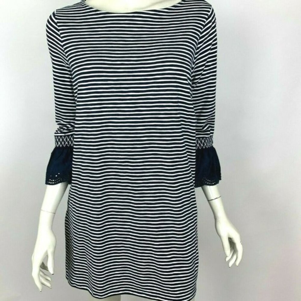 J Jill Lace Sleeve‎ Striped Tunic Top Blue NWT